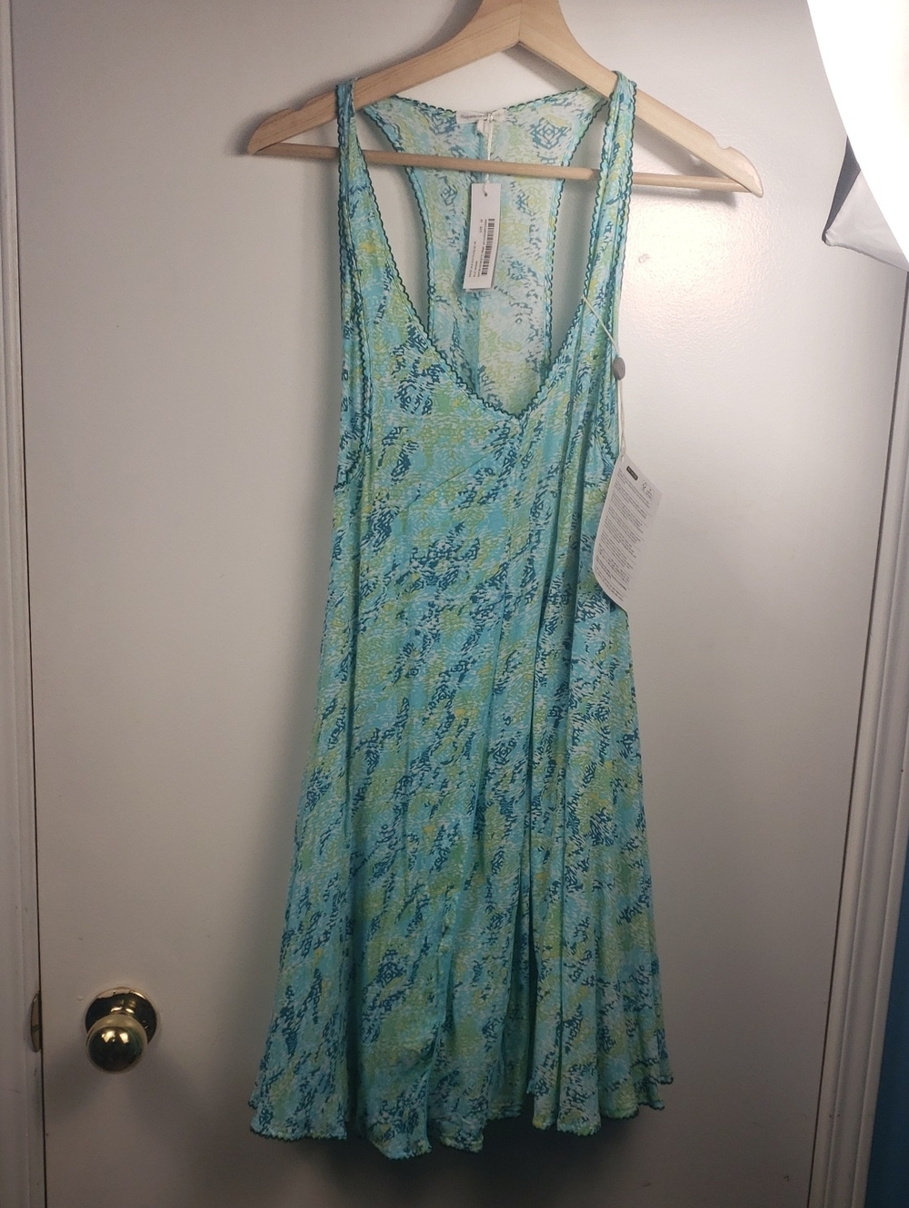 Poupette St Barth Lala  Aqua Green Patterned Sundress  Blue Sahara Med Nwt